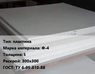 Фторопласт плита пластина Ф-4 s=5 300х300 ТУ 6-05-810-88
